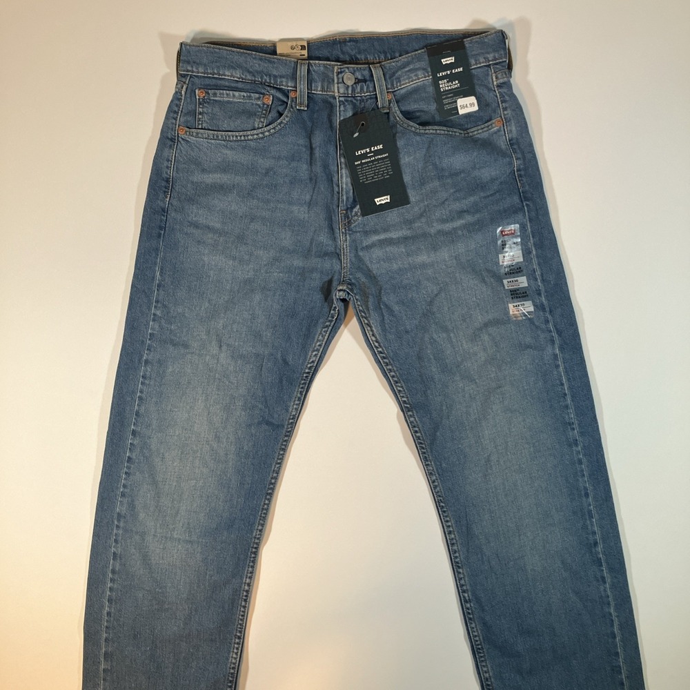 Levi's 505 Regular Straight Jeans Mens 34x30 Blue Medium Wash Stretch NWT